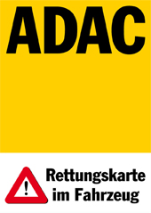 Aufkleber am Fahrzeug (ADAC Rettungskarte)